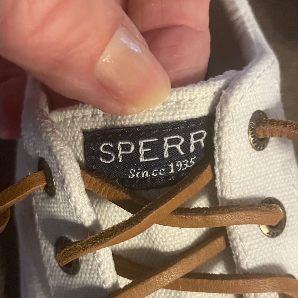 Sperry Topsiders Cream Canvas with Tan Leather Laces - Like New! Size 7 - Picture 6 of 12